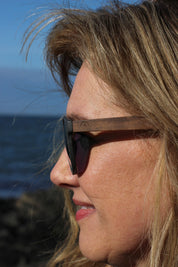 Made with a sustainable speckled wheatstraw or coffee residue frame and walnut wood temples, it's lightweight, comfortable and eco-friendly. Available in charcoal, olive green, coffee and mint frames and fitted with UV400 polarised lenses in smoke, mirrored rose pink and mirrored honey, they are a natural, biodegradable alternative to plastic sunglasses.