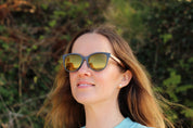 Made with a sustainable speckled wheatstraw or coffee residue frame and walnut wood temples, it's lightweight, comfortable and eco-friendly. Available in charcoal, olive green, coffee and mint frames and fitted with UV400 polarised lenses in smoke, mirrored rose pink and mirrored honey, they are a natural, biodegradable alternative to plastic sunglasses.