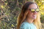 Made with a sustainable speckled wheatstraw or coffee residue frame and walnut wood temples, it's lightweight, comfortable and eco-friendly. Available in charcoal, olive green, coffee and mint frames and fitted with UV400 polarised lenses in smoke, mirrored rose pink and mirrored honey, they are a natural, biodegradable alternative to plastic sunglasses.