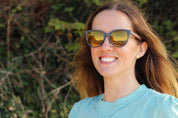 Made with a sustainable speckled wheatstraw or coffee residue frame and walnut wood temples, it's lightweight, comfortable and eco-friendly. Available in charcoal, olive green, coffee and mint frames and fitted with UV400 polarised lenses in smoke, mirrored rose pink and mirrored honey, they are a natural, biodegradable alternative to plastic sunglasses.