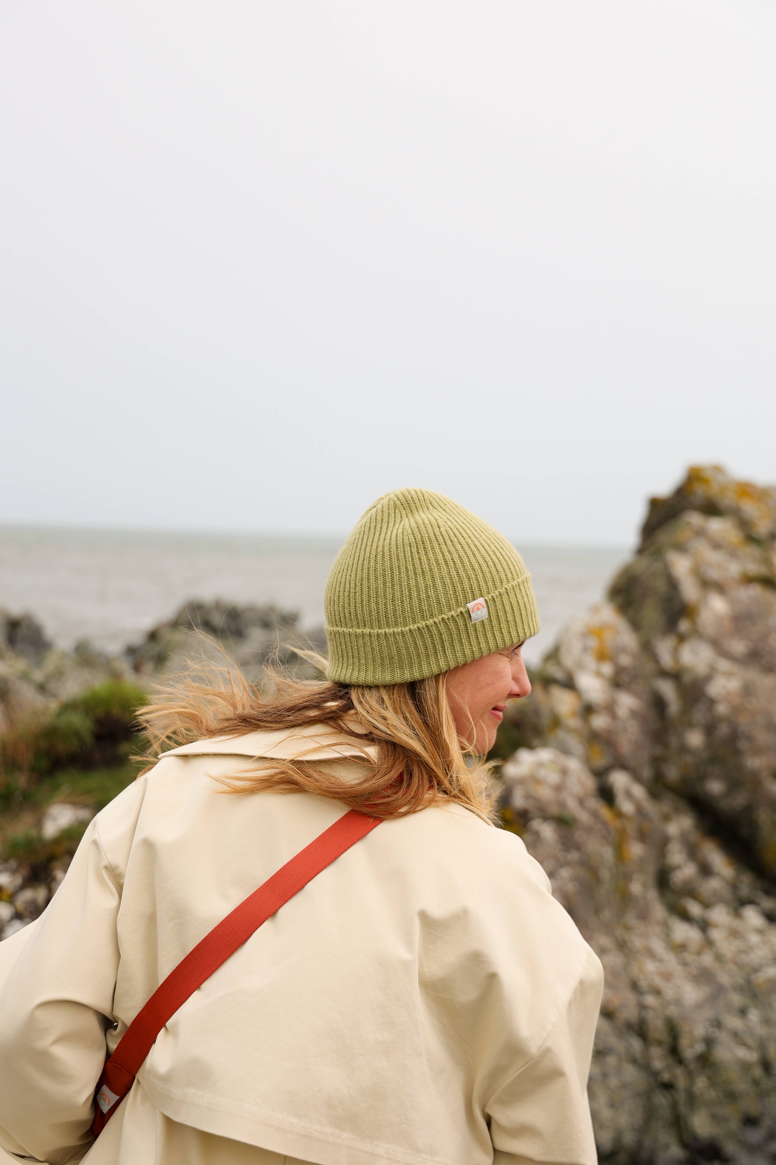 Malin Cashmere + Merino Mix Ribbed Beanie - Pistachio Green