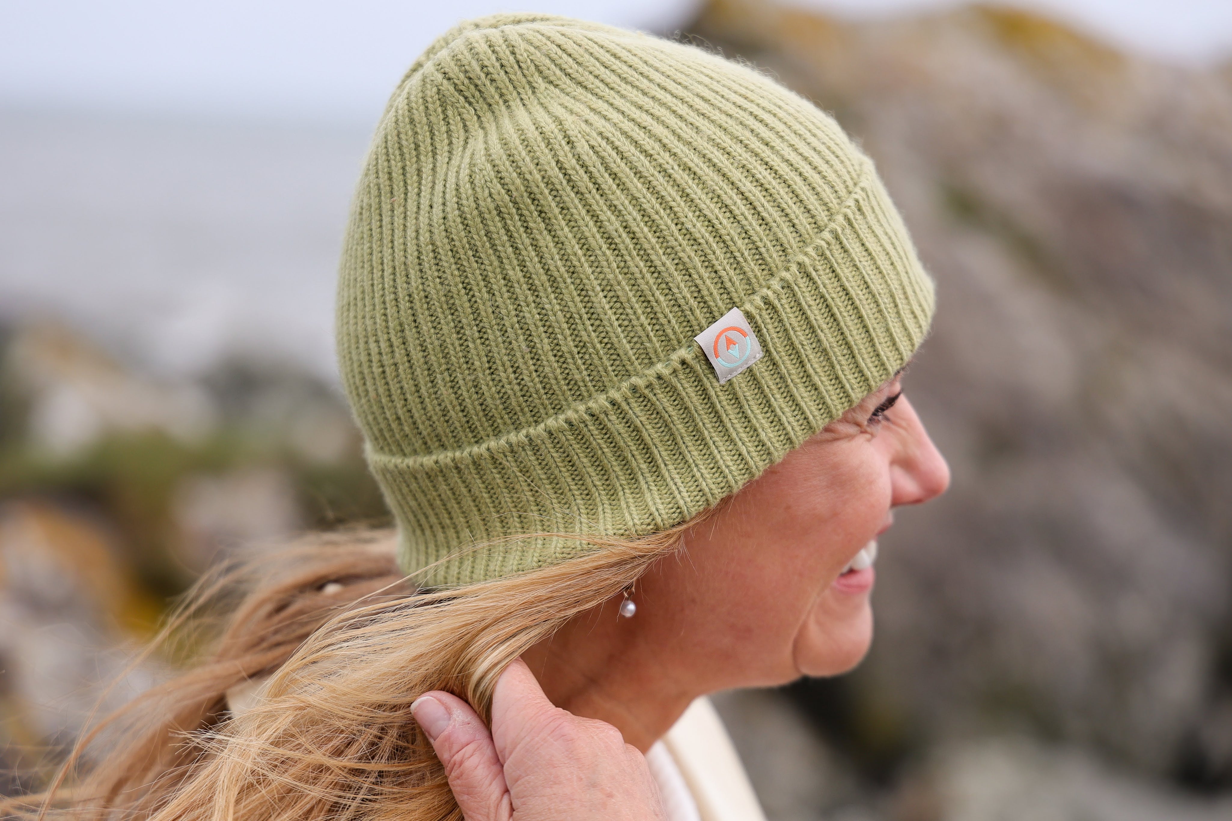 Malin Cashmere + Merino Mix Ribbed Beanie - Pistachio Green