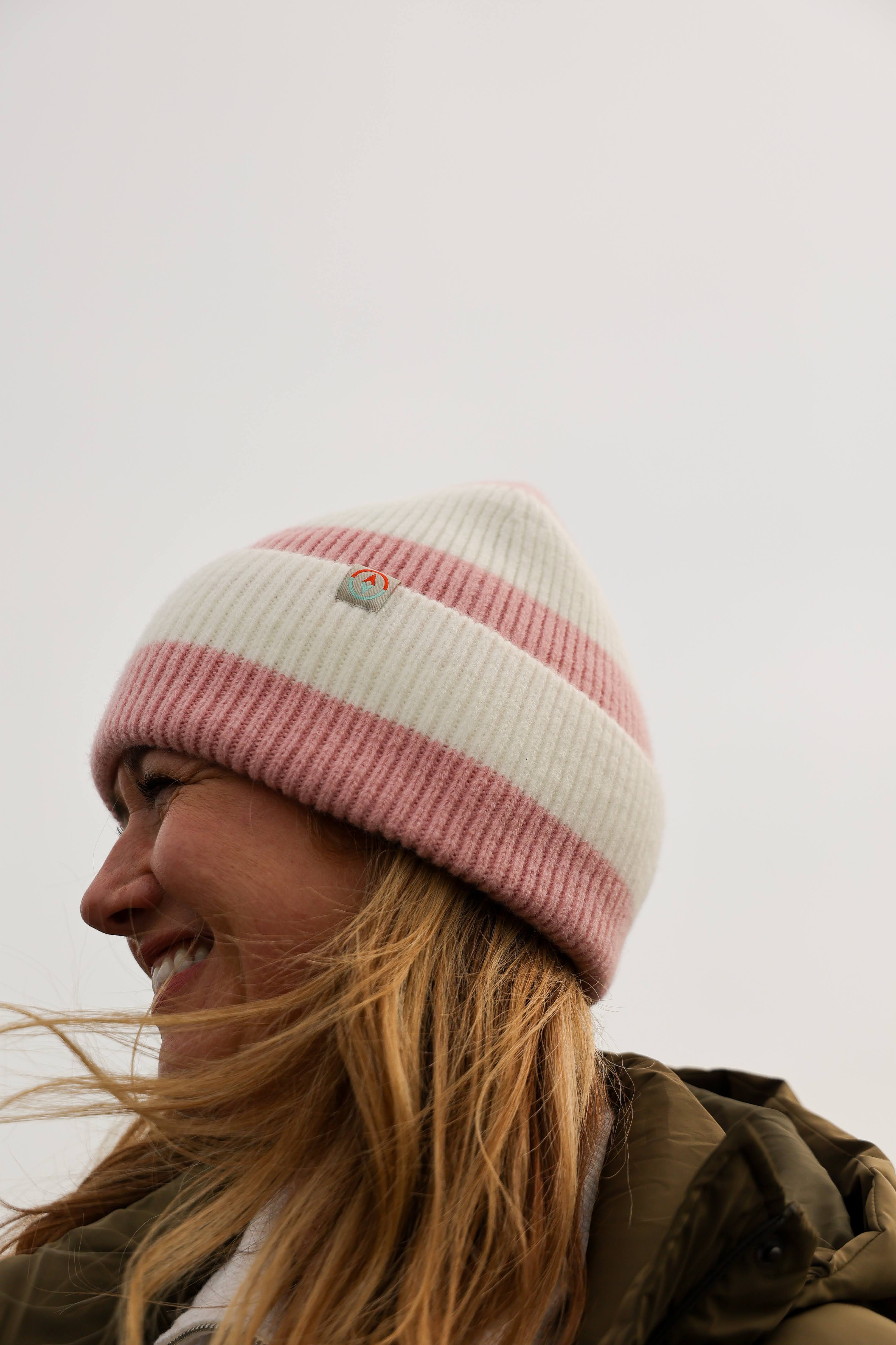 Rue Wool Mix Stripe Beanie - Peony Pink