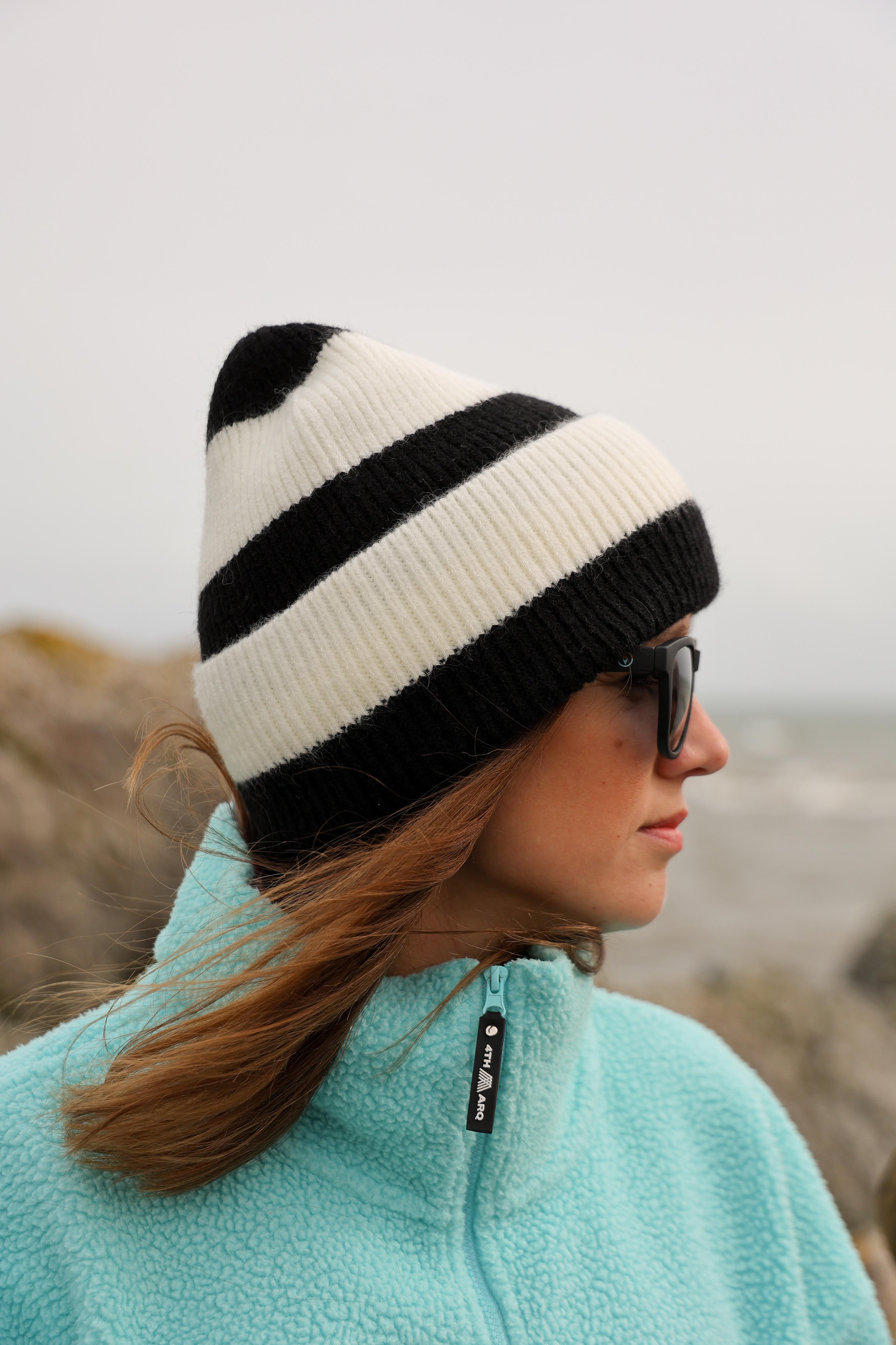 Rue Wool Mix Stripe Beanie - Basalt Black