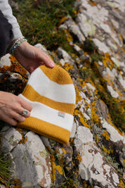 Rue Wool Mix Stripe Beanie - Mustard + Cream