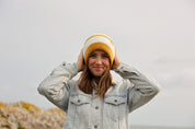 Rue Wool Mix Stripe Beanie - Mustard + Cream