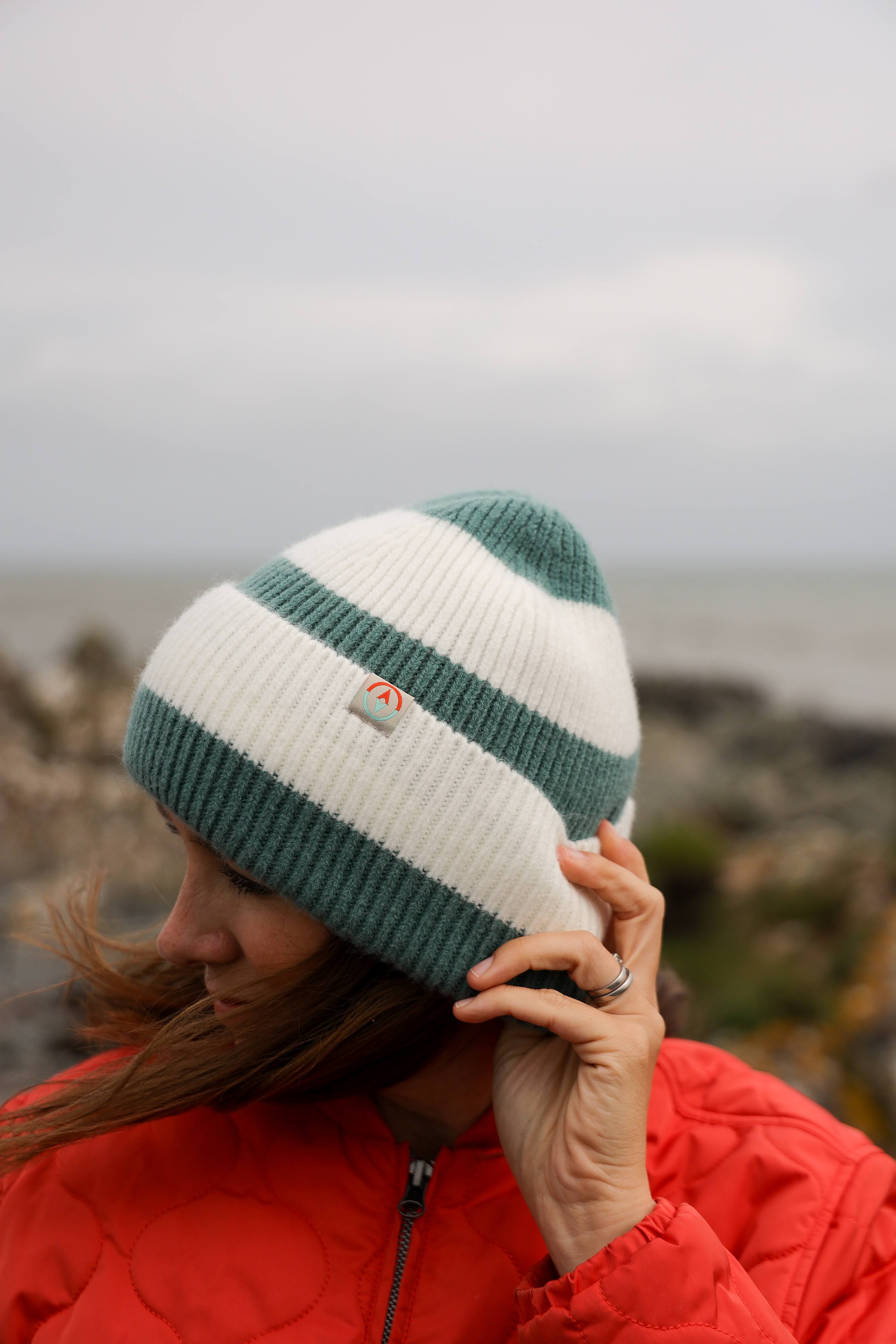 Rue Wool Mix Stripe Beanie - Teal Green