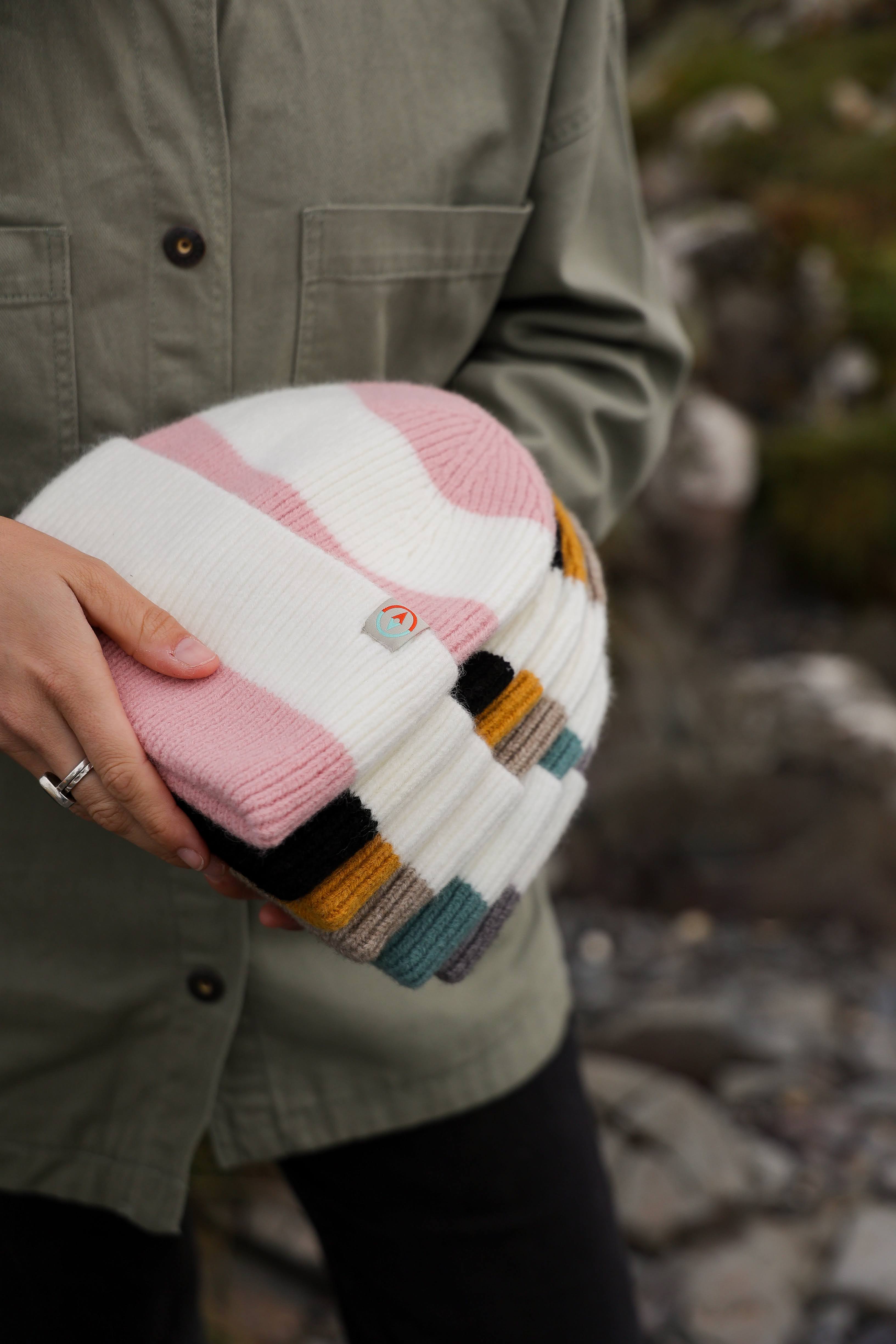 Rue Wool Mix Stripe Beanie - Peony Pink