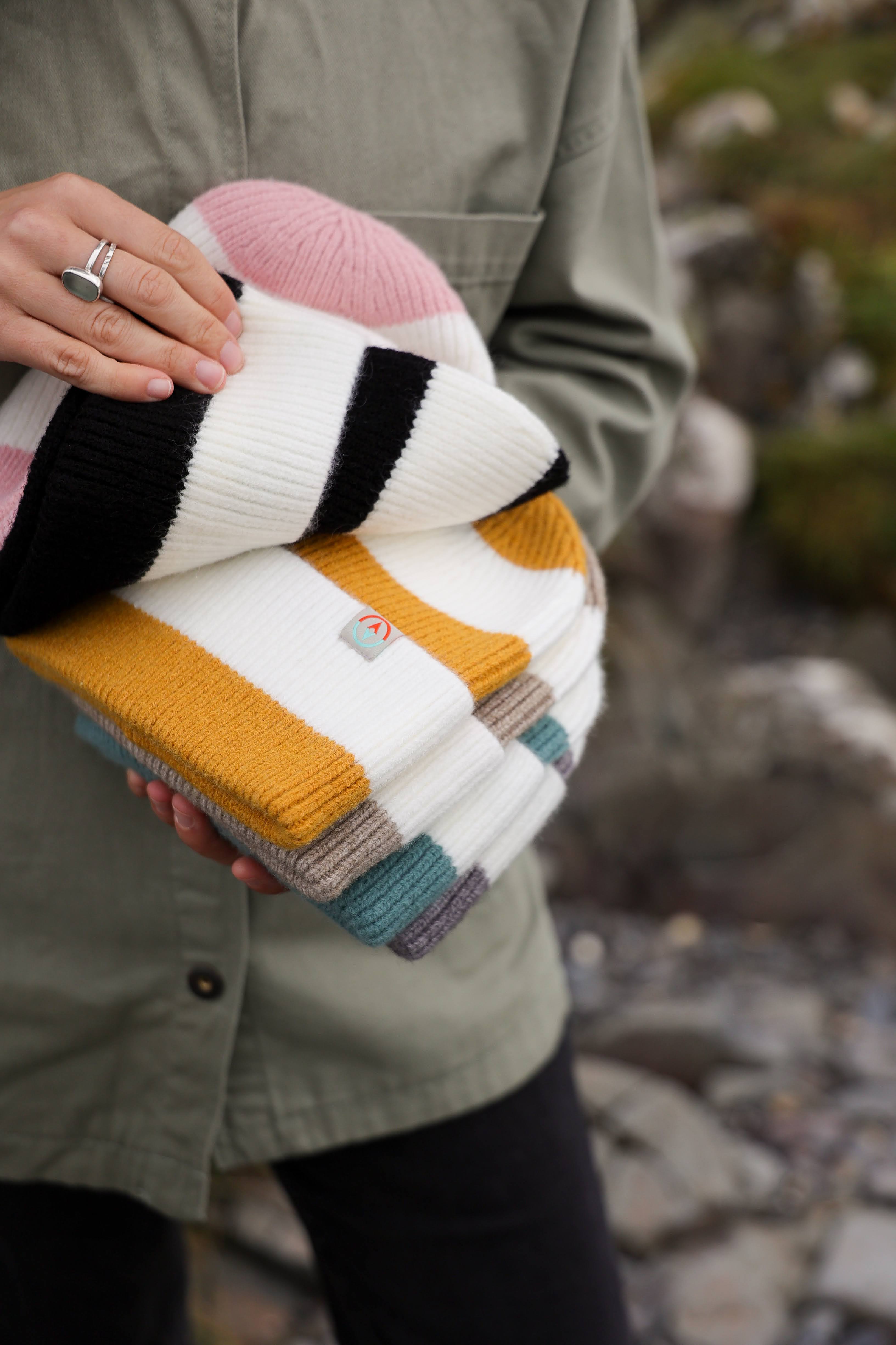 Rue Wool Mix Stripe Beanie - Mustard + Cream