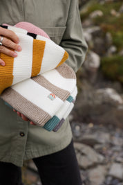 Rue Wool Mix Stripe Beanie - Barley + Cream