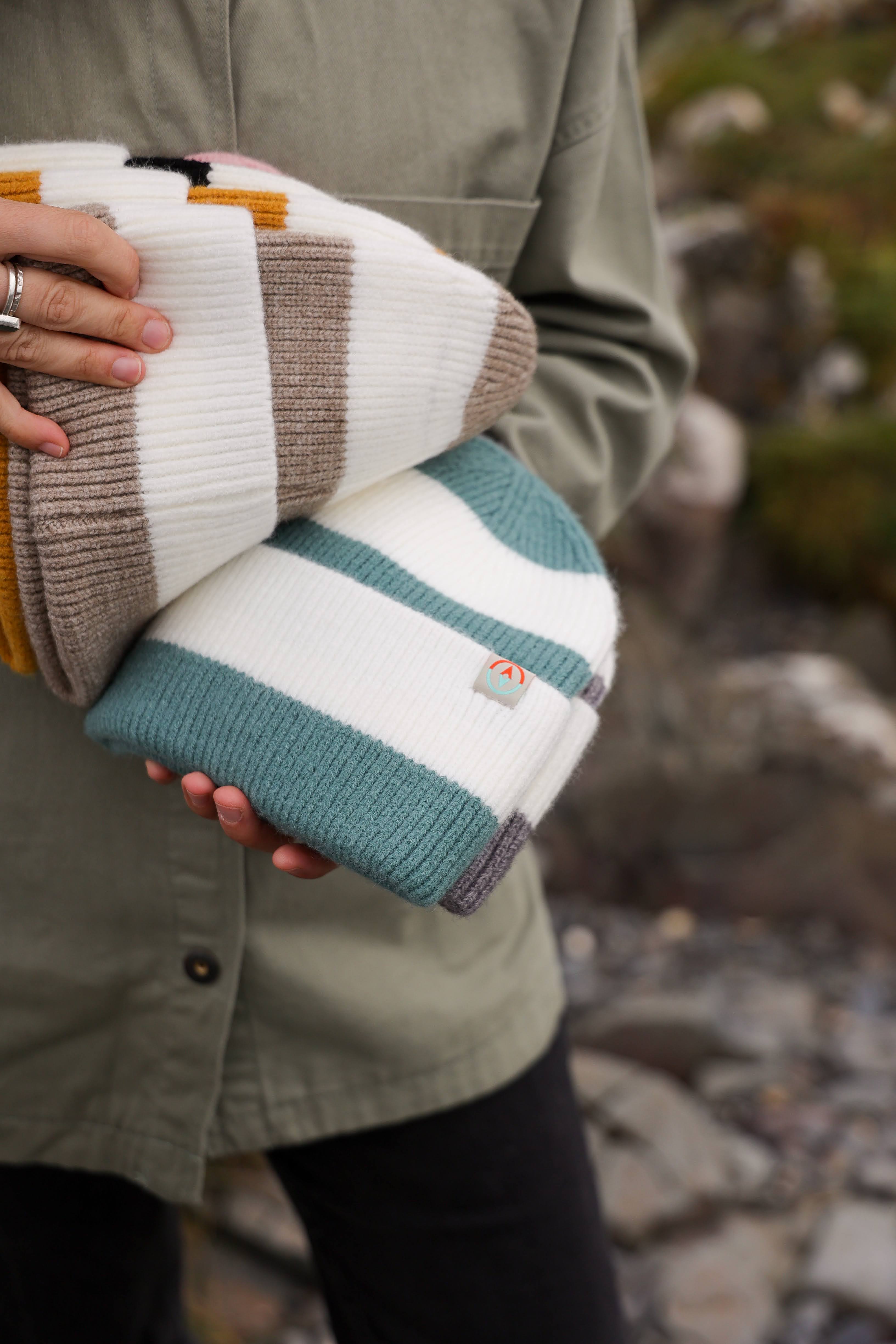 Rue Wool Mix Stripe Beanie - Teal Green