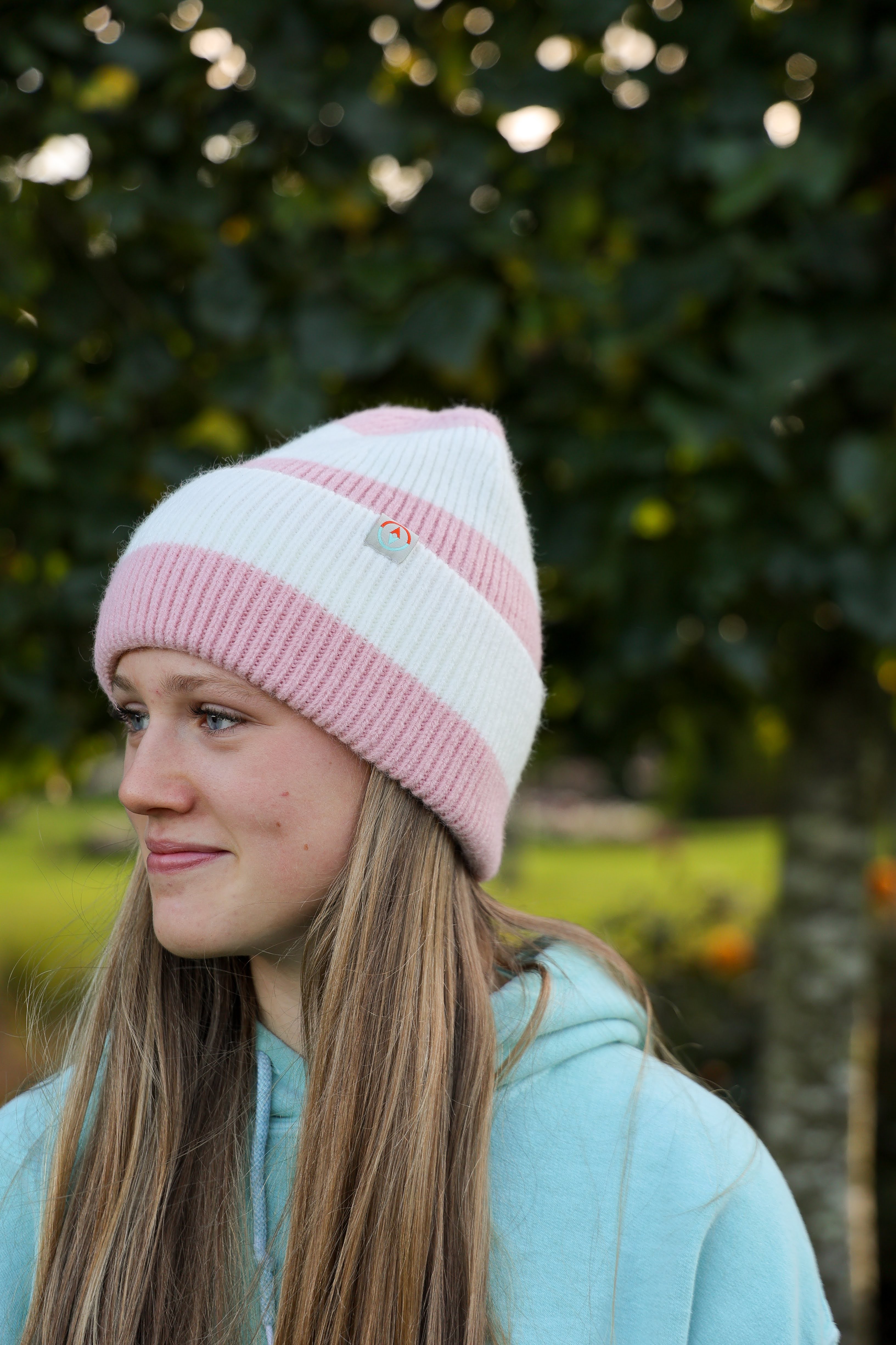 Rue Wool Mix Stripe Beanie - Peony Pink