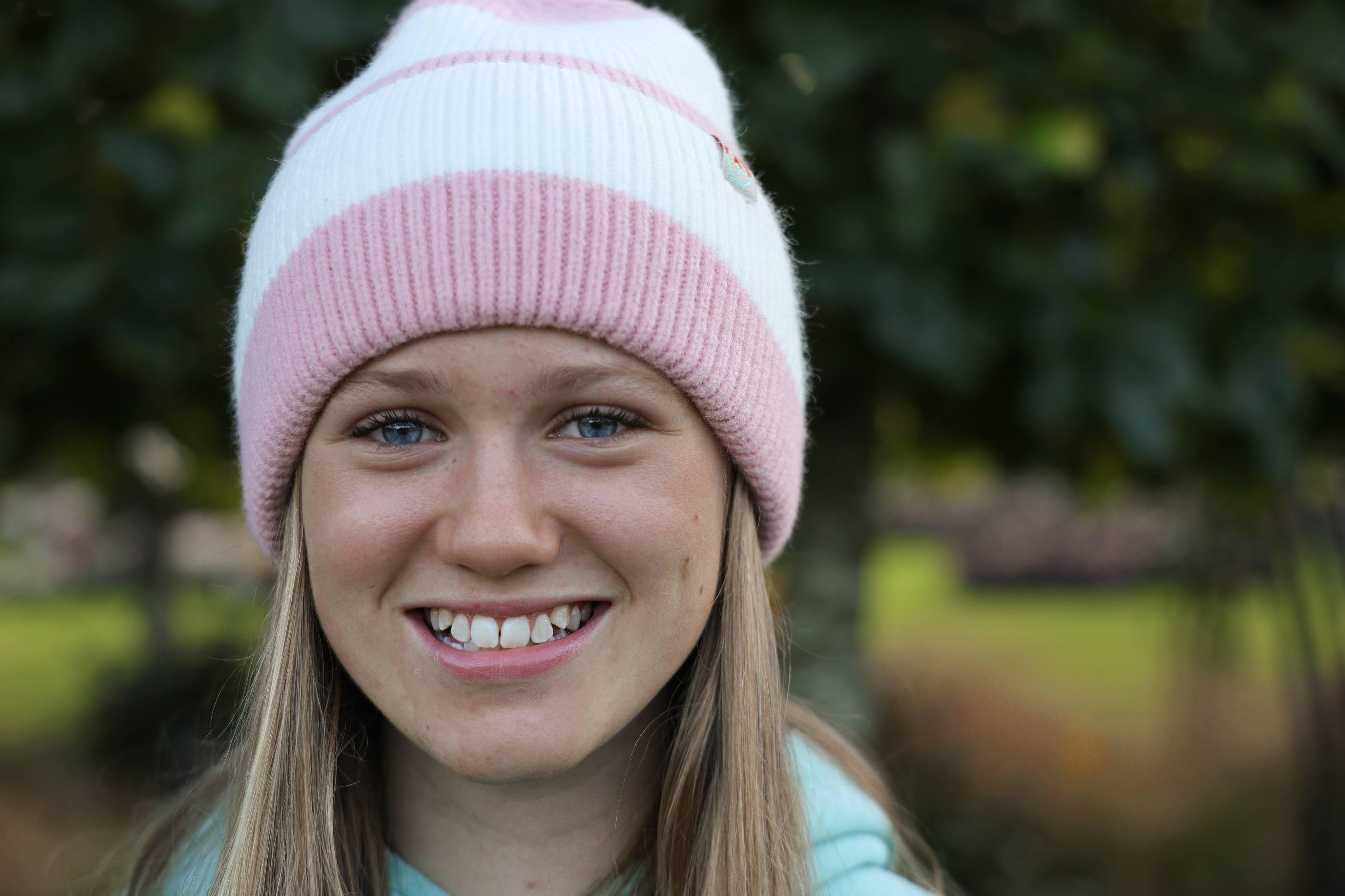 Rue Wool Mix Stripe Beanie - Peony Pink