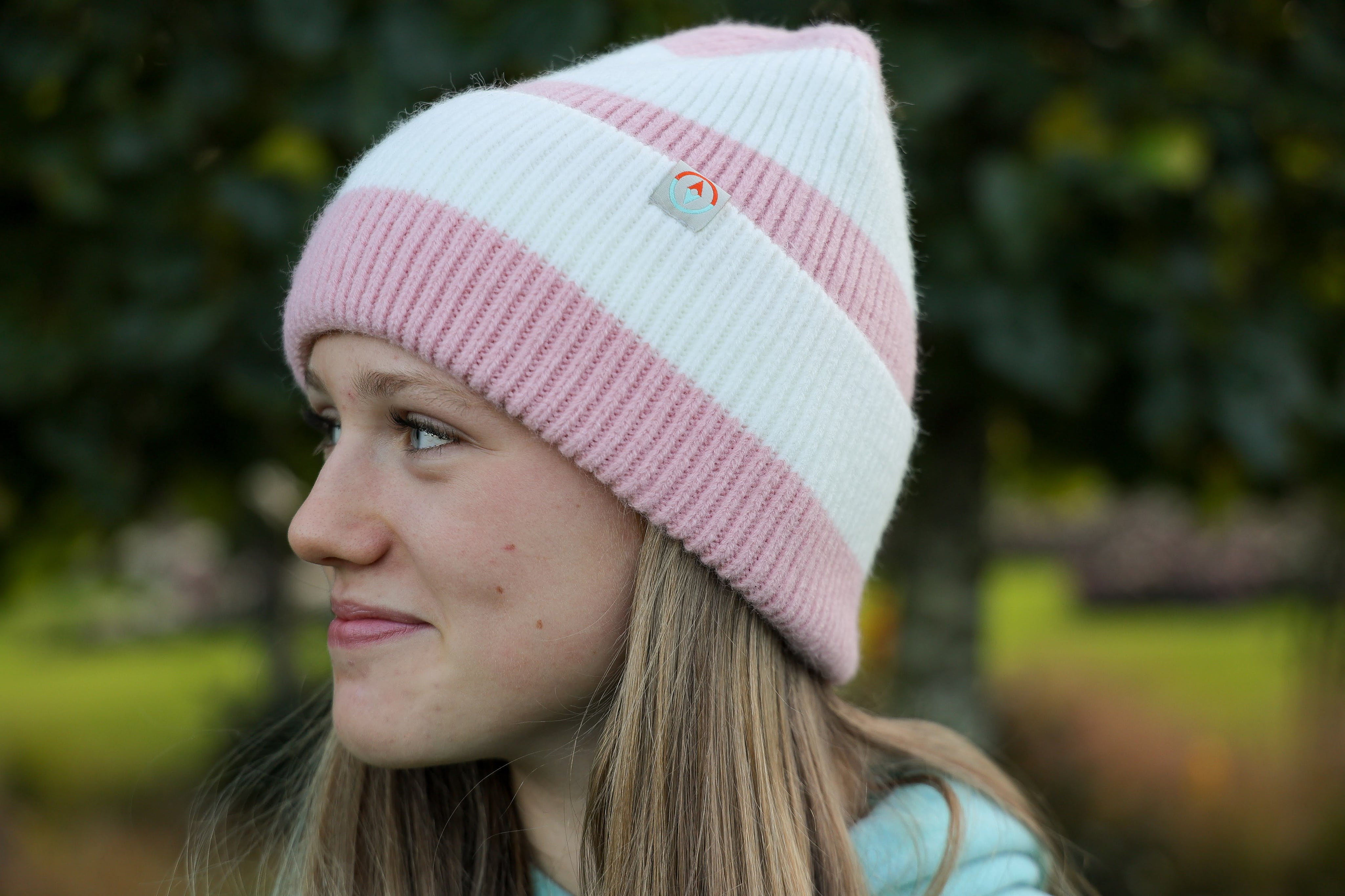 Rue Wool Mix Stripe Beanie - Peony Pink