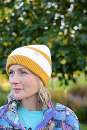 Rue Wool Mix Stripe Beanie - Mustard + Cream