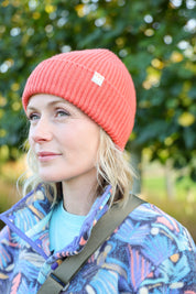 Malin Cashmere + Merino Mix Ribbed Beanie - Coral