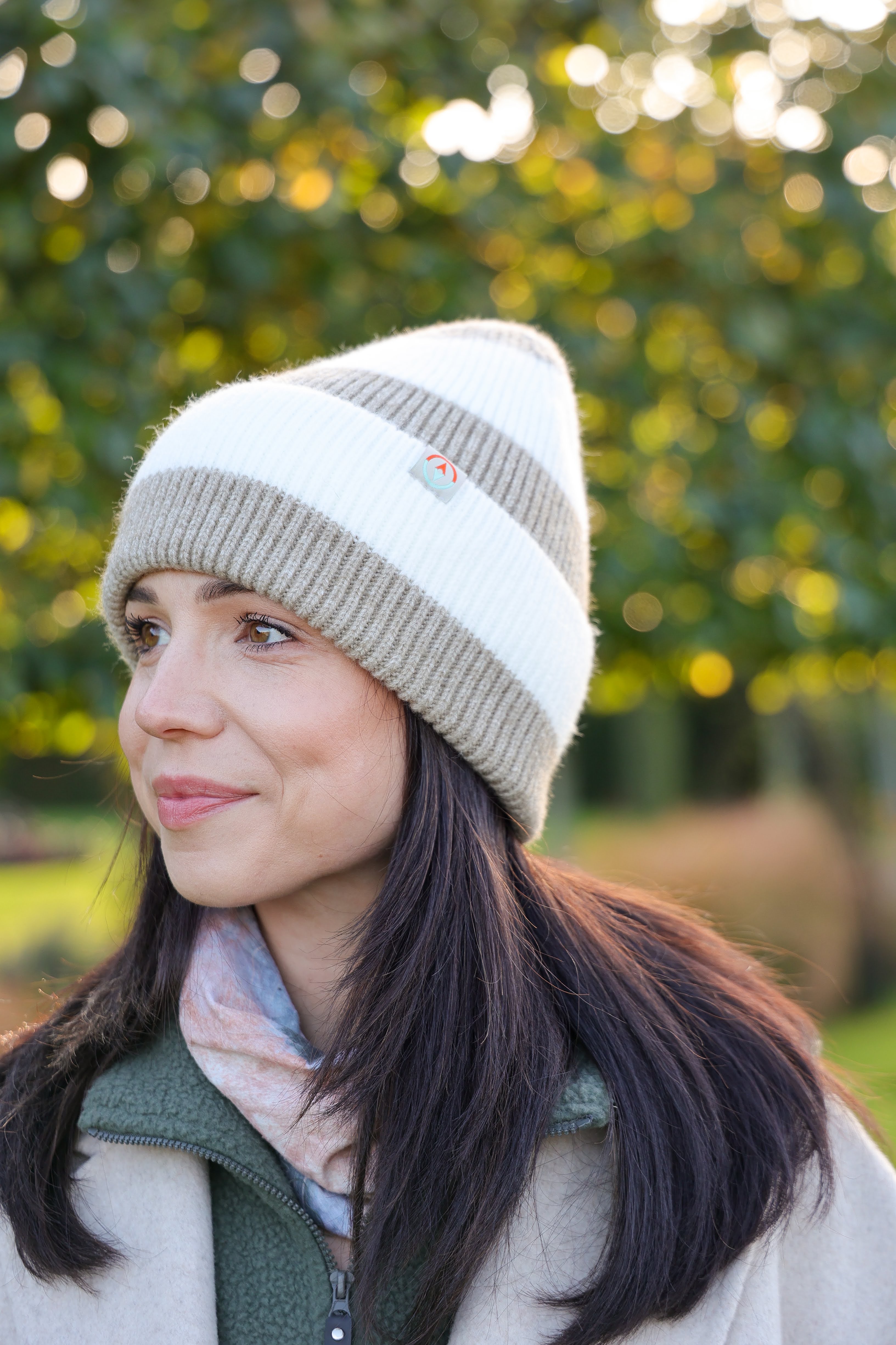 Rue Wool Mix Stripe Beanie - Barley + Cream