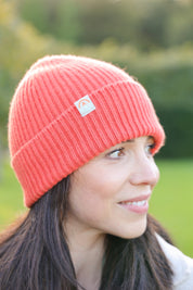 Malin Cashmere + Merino Mix Ribbed Beanie - Coral