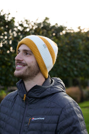 Rue Wool Mix Stripe Beanie - Mustard + Cream