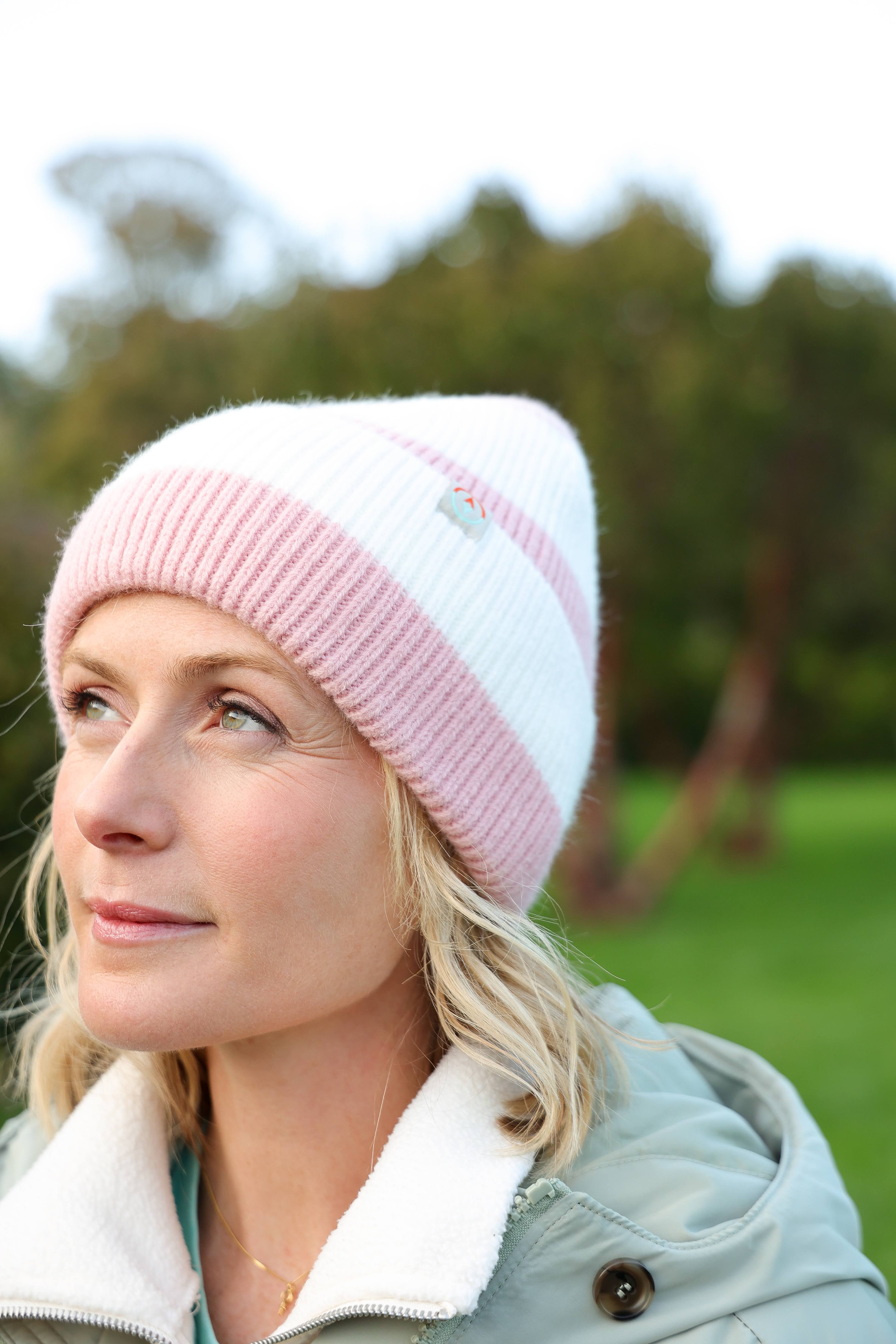 Rue Wool Mix Stripe Beanie - Peony Pink