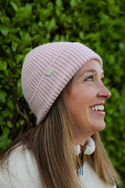 Malin Cashmere + Merino Mix Ribbed Beanie - Peony Pink