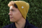 Malin Cashmere + Merino Mix Ribbed Beanie - Mustard