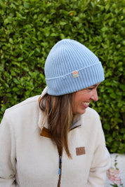 Malin Cashmere + Merino Mix Ribbed Beanie - Sky Blue