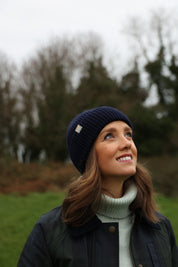 Malin Navy Cashmere + Merino Mix Ribbed Beanie