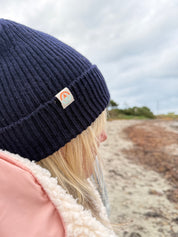 Malin Navy Cashmere + Merino Mix Ribbed Beanie