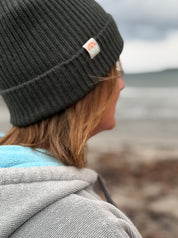 Malin Pine Green Cashmere + Merino Mix Ribbed Beanie