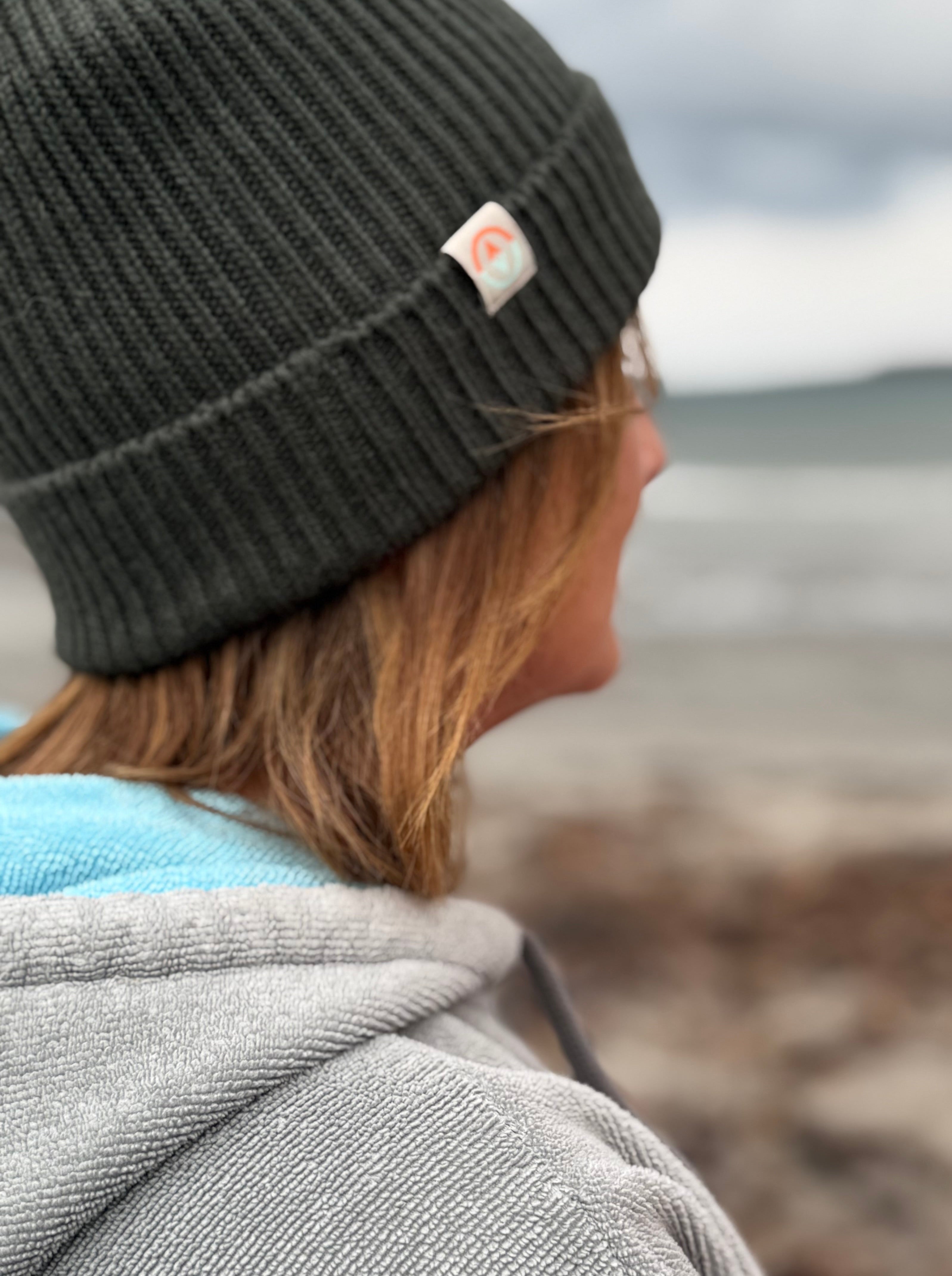 Malin Pine Green Cashmere + Merino Mix Ribbed Beanie