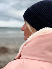 Malin Navy Cashmere + Merino Mix Ribbed Beanie