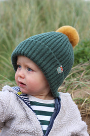 Burr Junior Bobble - Forest Green + Mustard