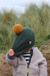 Burr Junior Bobble - Forest Green + Mustard