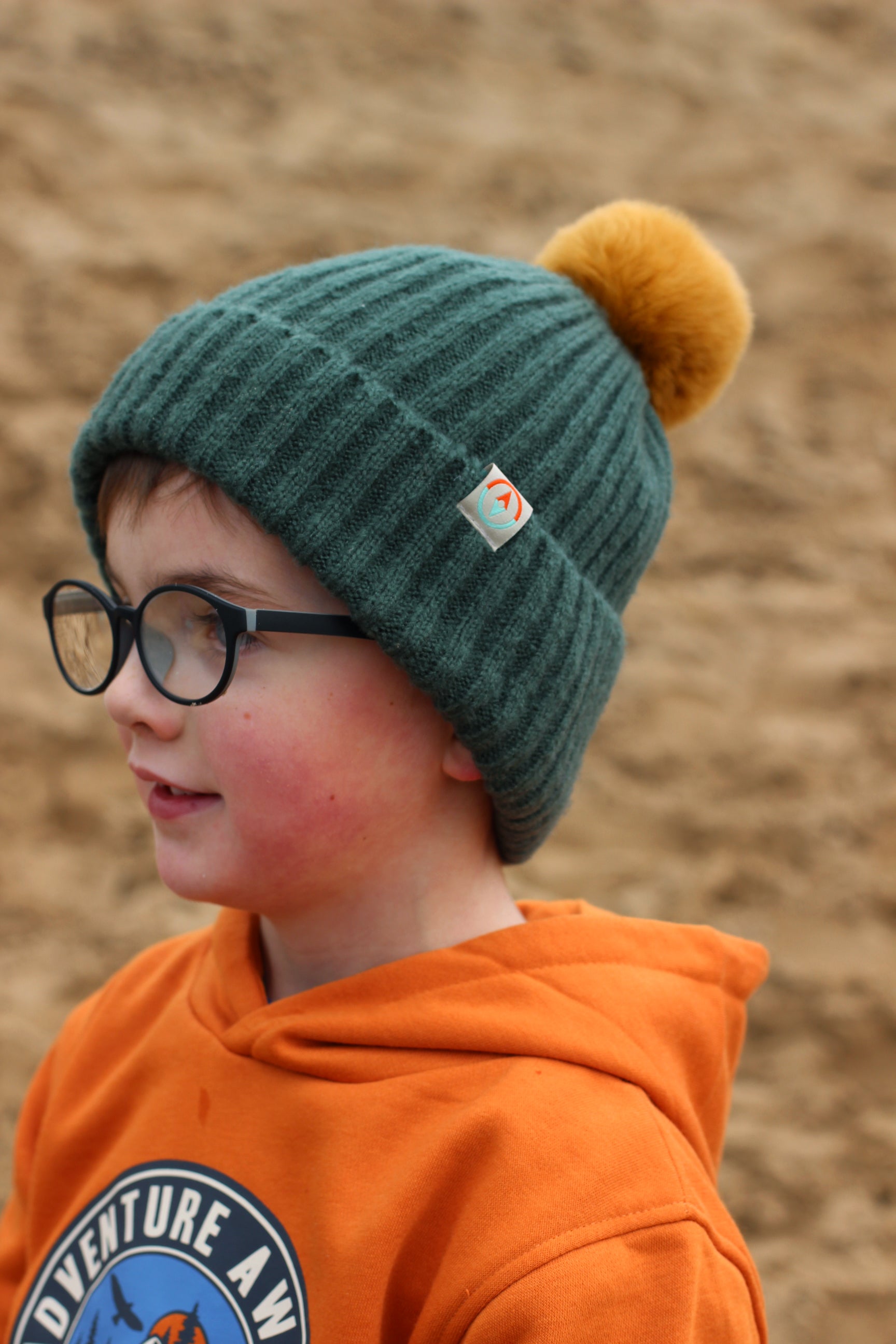 Burr Junior Bobble - Forest Green + Mustard