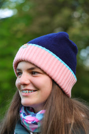 Torr Merino Reversible Beanie - Orchid Pink + Lough Blue