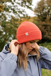 Malin Cashmere + Merino Mix Ribbed Beanie - Coral