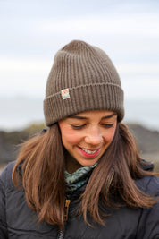 Malin Cashmere + Merino Mix Ribbed Beanie - Seaweed Green Brown