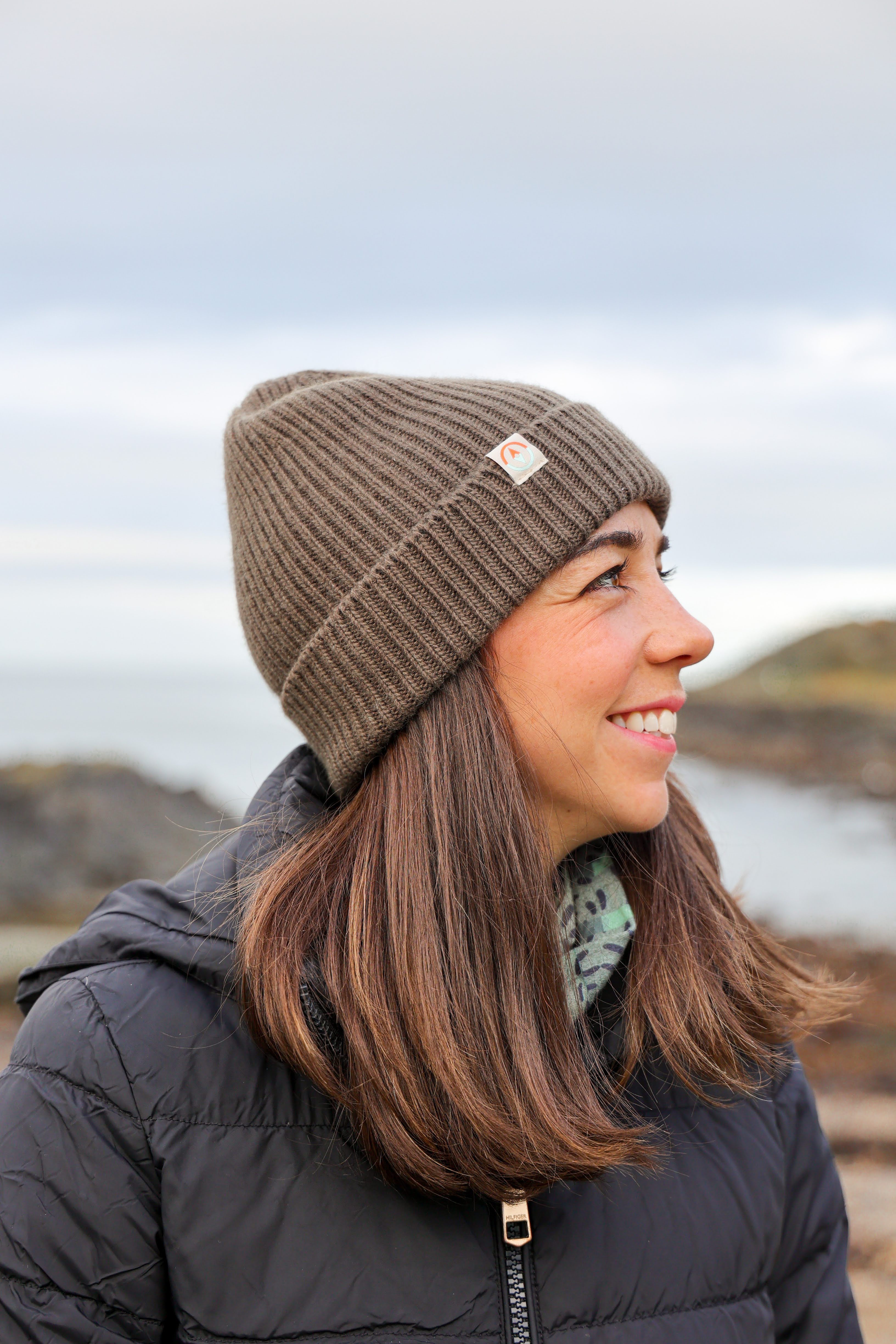 Malin Cashmere + Merino Mix Ribbed Beanie - Seaweed Green Brown