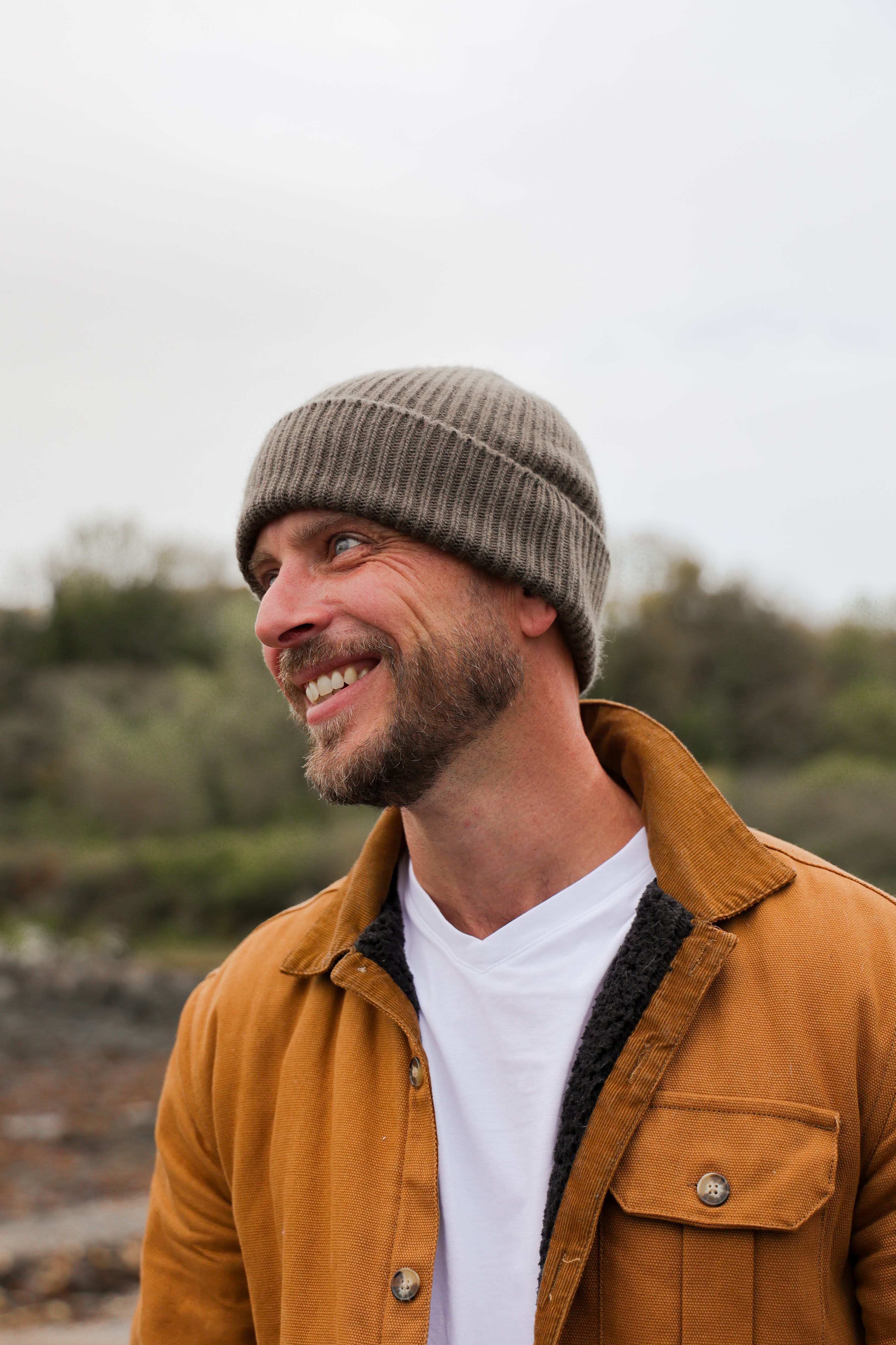 Malin Cashmere + Merino Mix Ribbed Beanie - Seaweed Green Brown