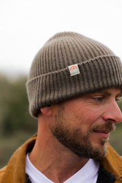 Malin Cashmere + Merino Mix Ribbed Beanie - Seaweed Green Brown