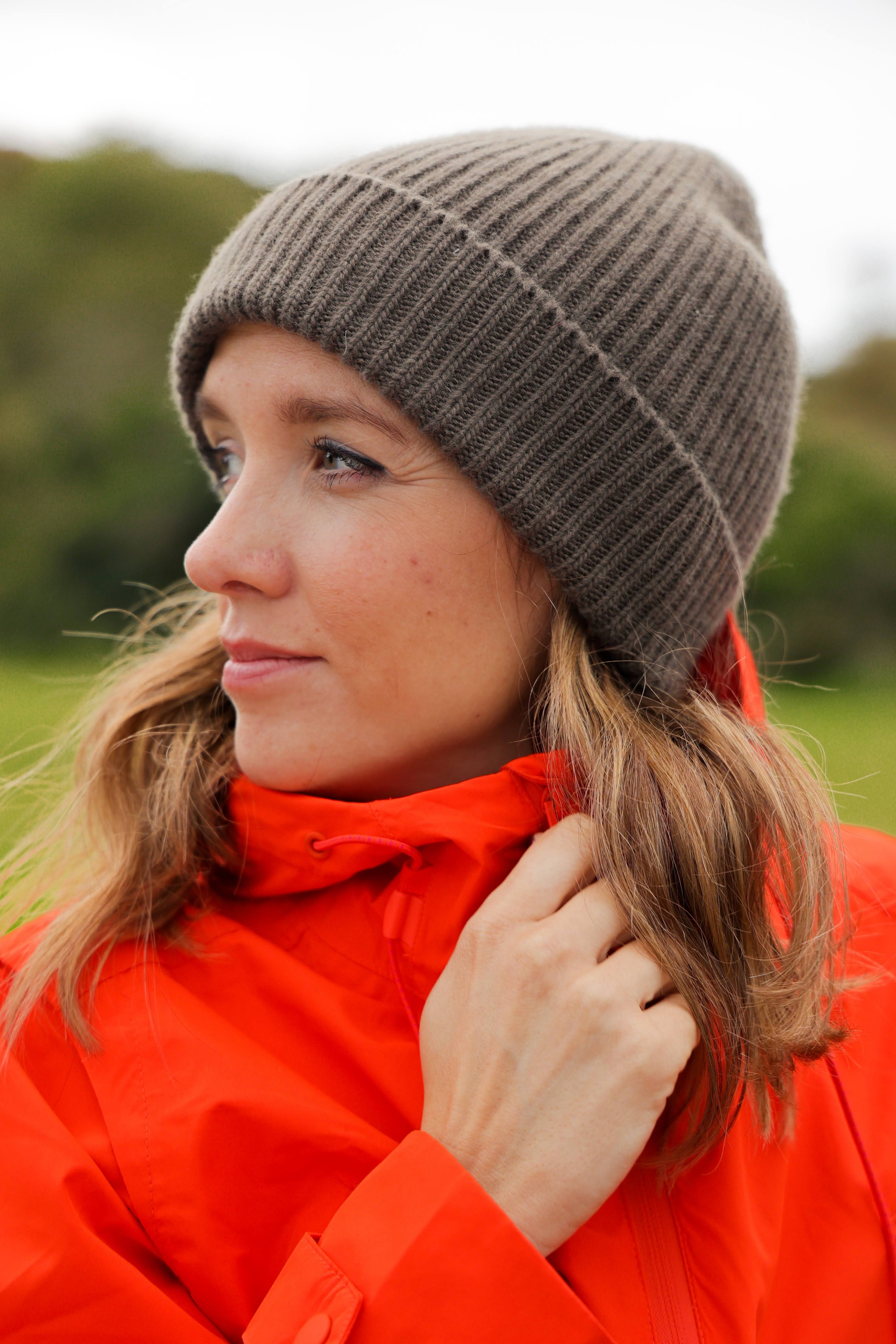 Malin Cashmere + Merino Mix Ribbed Beanie - Seaweed Green Brown