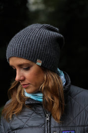 Malin Cashmere + Merino Mix Ribbed Beanie - Slate Grey