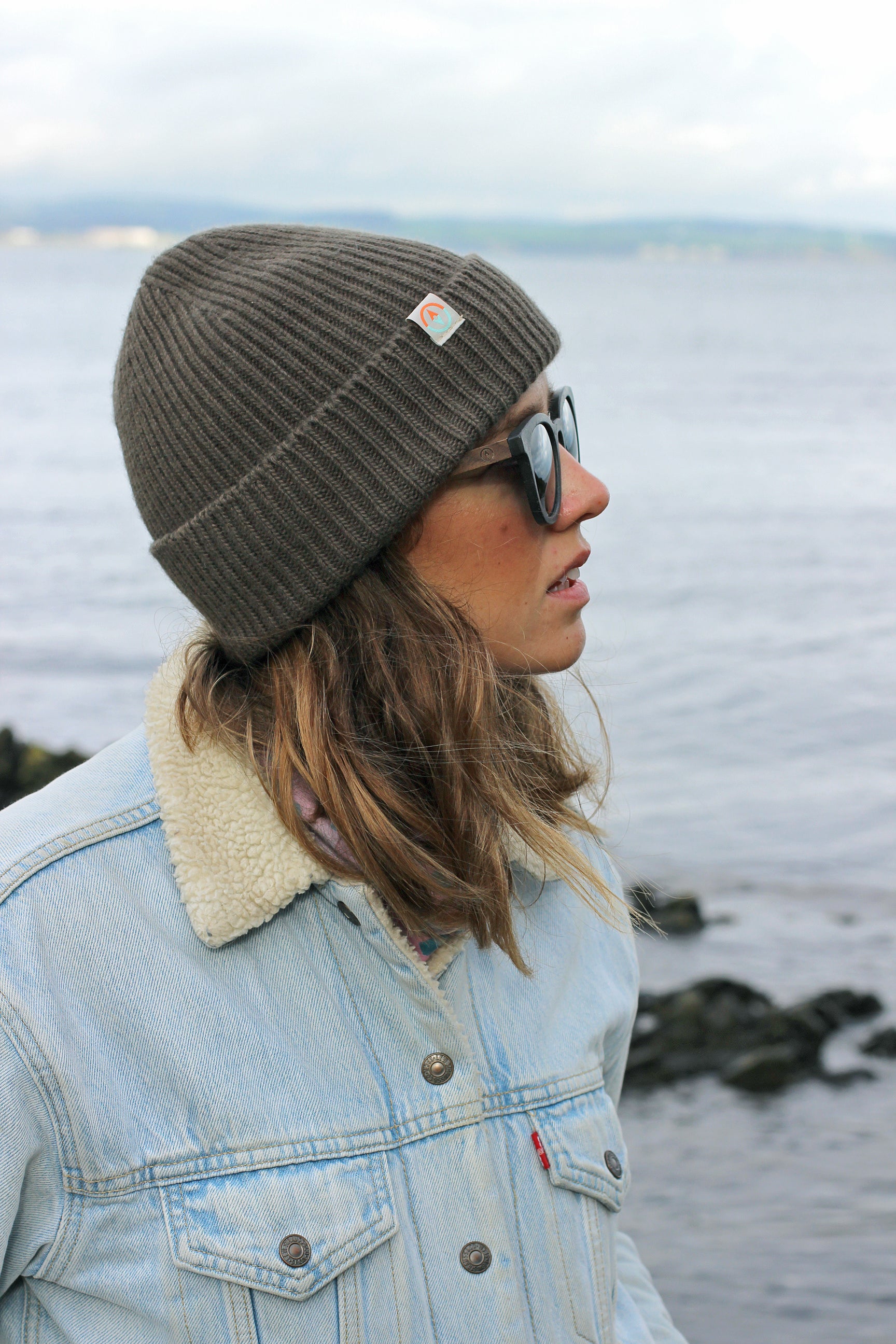 Malin Cashmere + Merino Mix Ribbed Beanie - Seaweed Green Brown